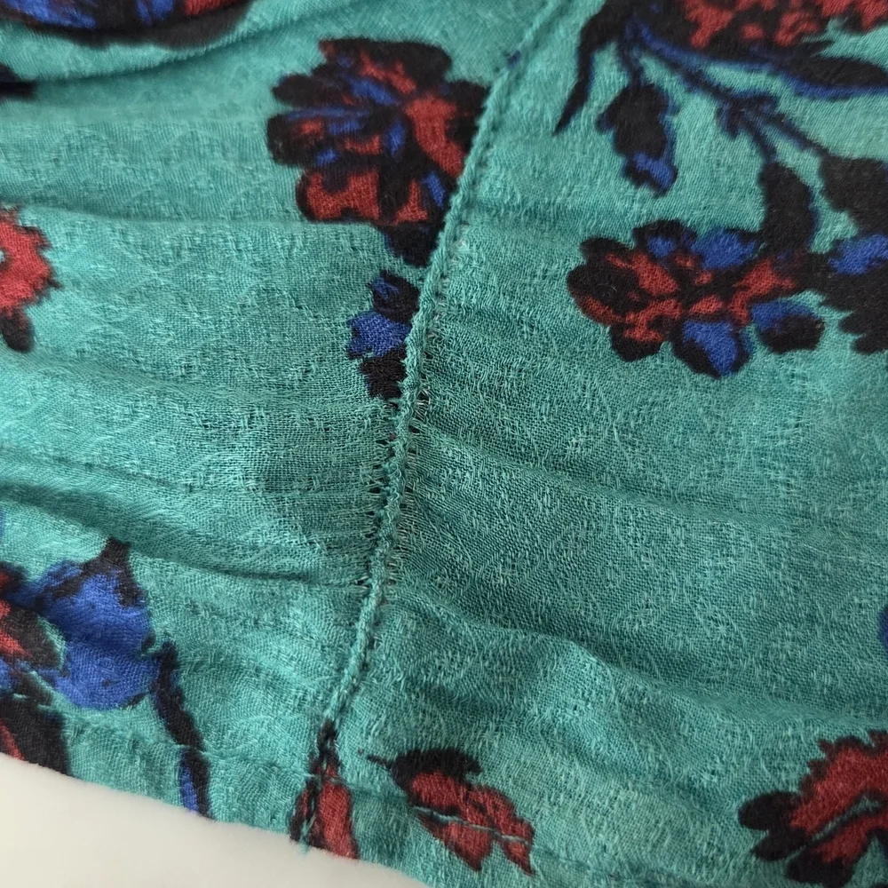 Free People Hilary Floral‎ Teal Long Sleeve Women's Top